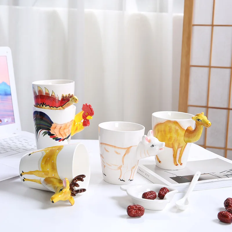 Cartoon 3D Alien Animal Tea Cups Animal Dinosaur Ceramic Coffee Cup  Birthday Gift Office Mug Kitchen Dining Bar Drinkware Cups