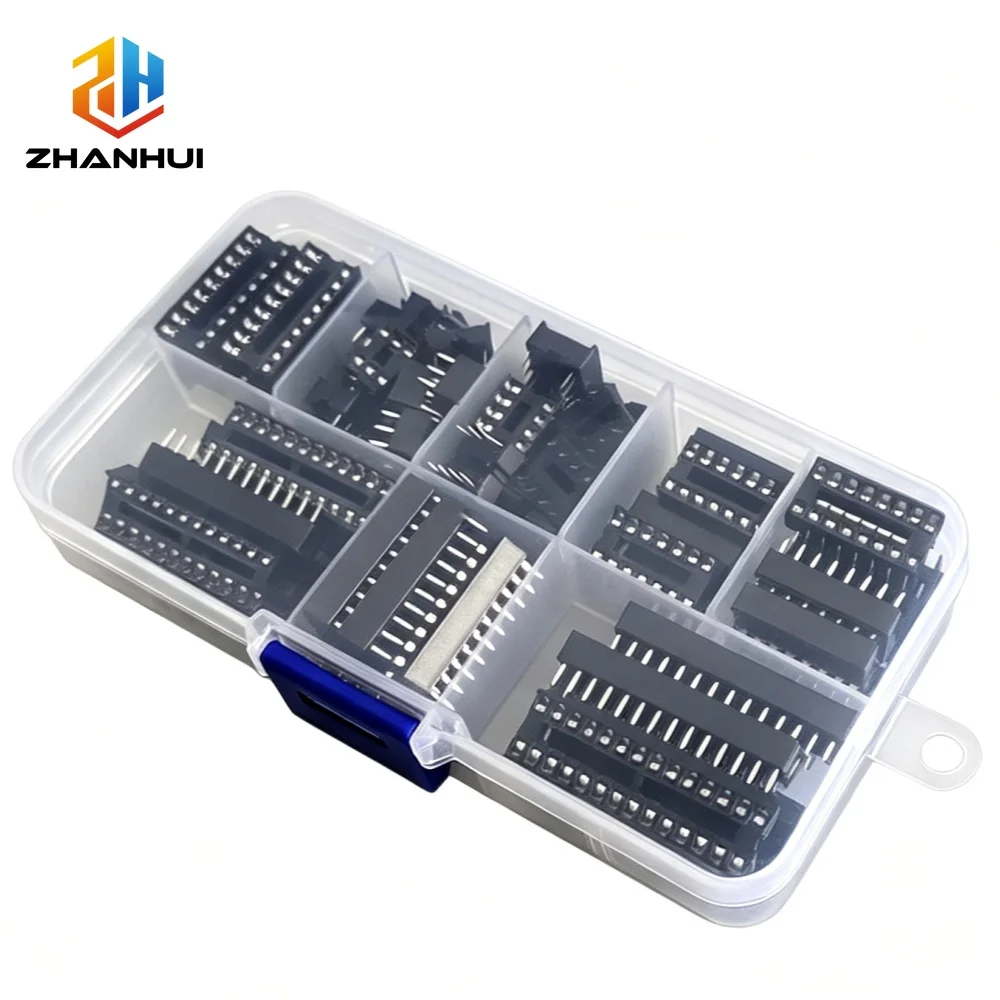 66PCS/lot DIP IC Sockets Adaptor Solder Type Socket Kit 6 8 14 16 18 20 24 28 Pin DIP-6 DIP-8 DIP-14 DIP28 IC Connector with Box