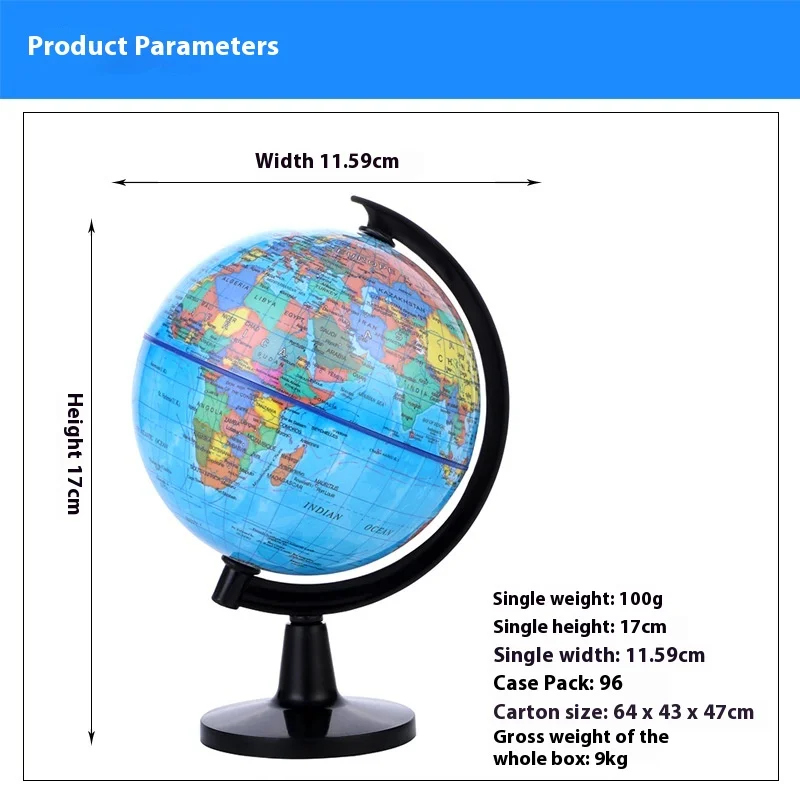 10.6cm Adults Children Discovery Learning World For Kids 6-12 World Map 360 Degree Ball Hd Globe Standard Teaching Globe English