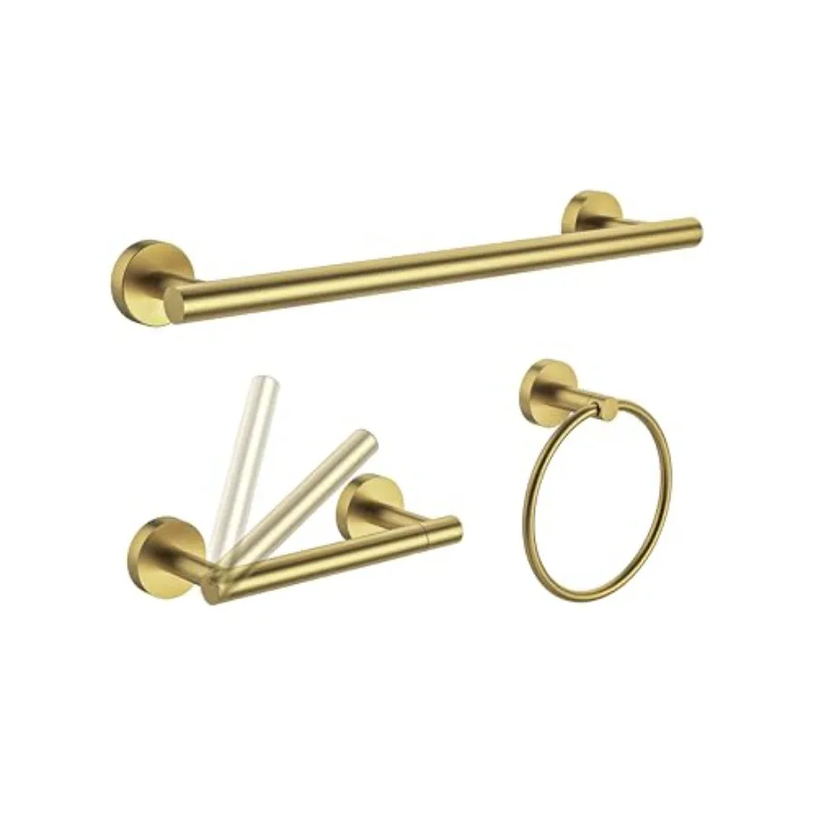 

Набор из 3 предметов для ванной комнаты: держатель для туалетной бумаги, кольцо для полотенец и вешалка для полотенец из матовой латуни и нержавеющей стали SUS304