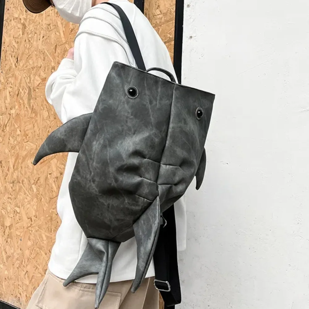 Mochila con forma de tiburón y ballena para estudiantes, morral escolar de piel sintética con cremallera, gran capacidad, impermeable