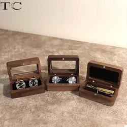 Solid Wood Black Walnut Window Exquisite Cufflink Box Sleeve Nails French Cufflink Collar Clip Box Package Gift Box