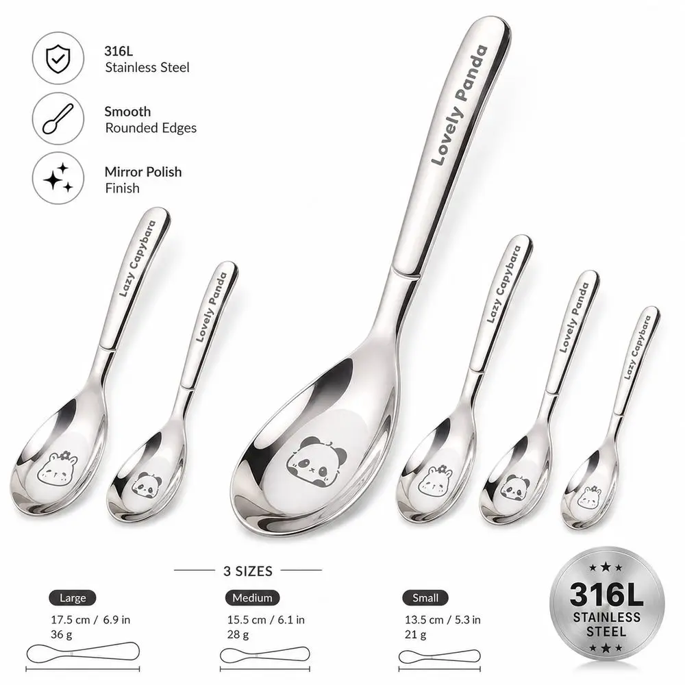 316 Stainless Steel Feeding Spoon Cartoon Animal Pattern Capybara Pattern Toddler Training Spoon Panda Pattern