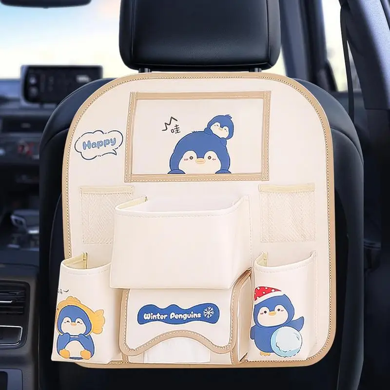 Backseat Car Organizer Puppy Penguin Cute Backseat Organizer Car Storage Organizer With Multiple Pockets For Water Bottles