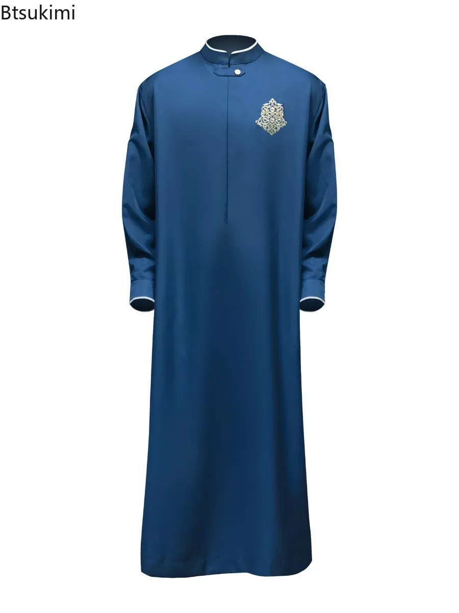2026 Thin Tee Shirts Men's Ethnic Clothing Middle Muslim Loose Robes Spring New Male Embroidered Pocket Robes Running Long Robes