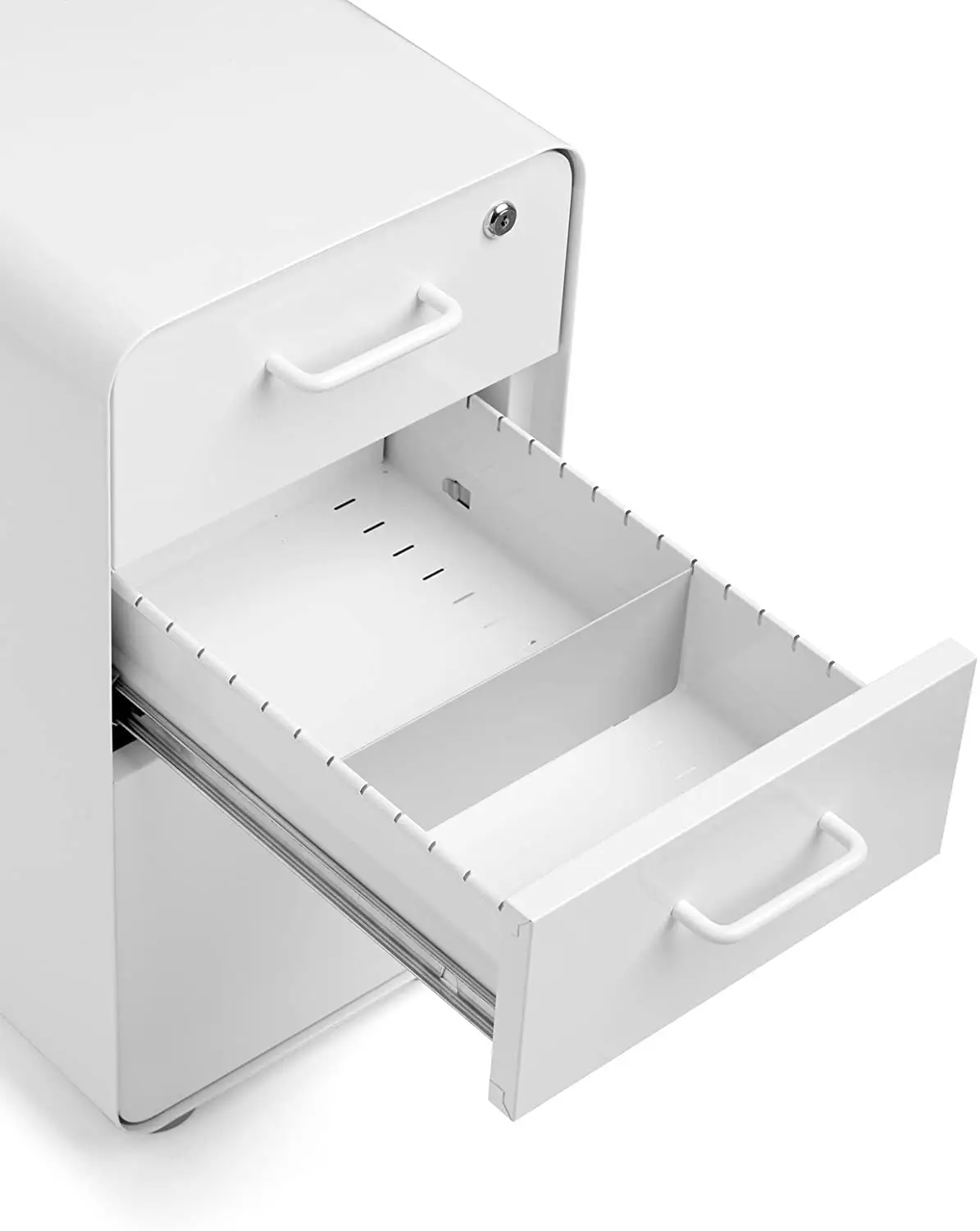 White 3-Drawer File Cabinet with Utility & Hanging Storage, Powder-Coated Steel, Lockable, Fully Painted, Customized