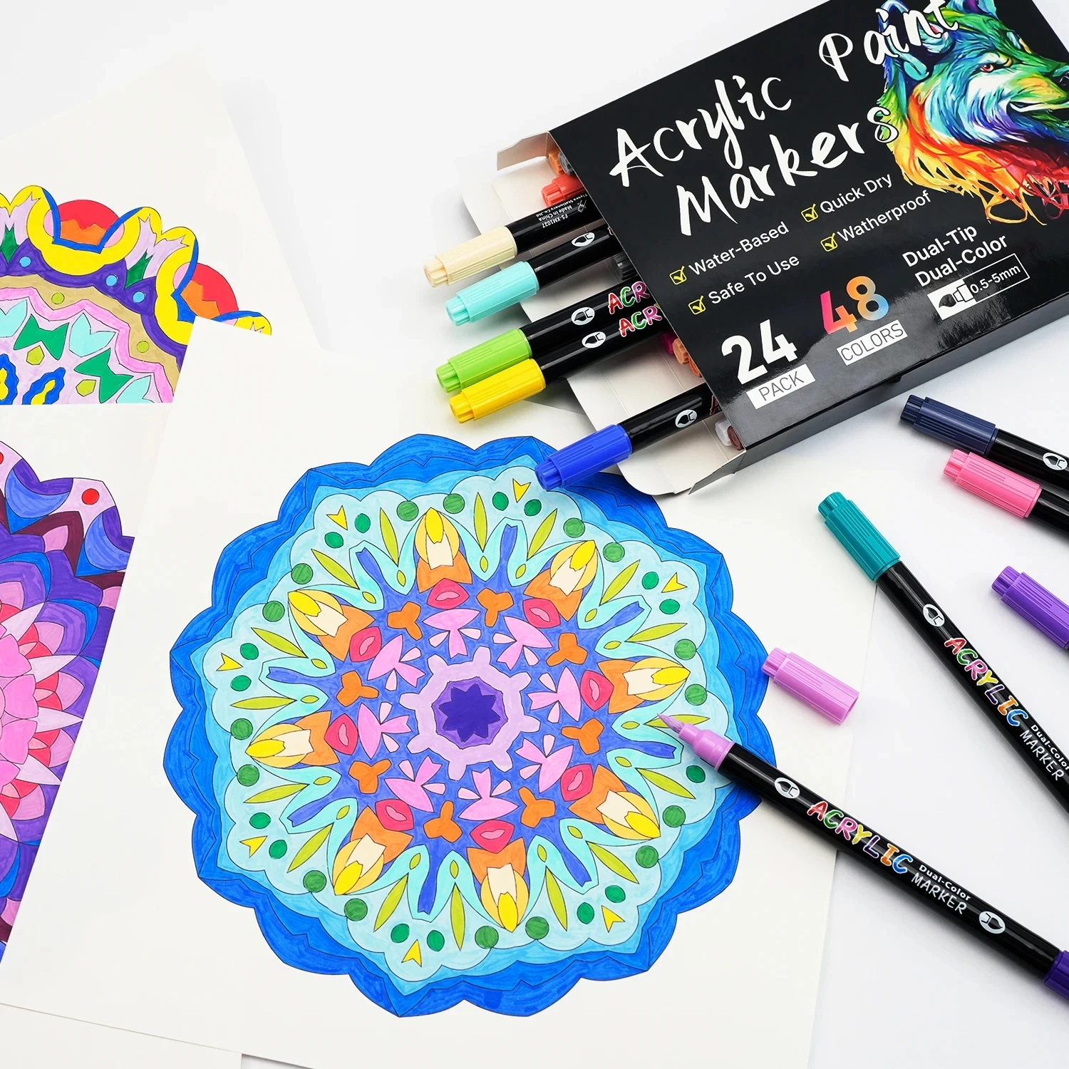 24/48/72 لون علامات طلاء أكريليك، أطراف مزدوجة لون مزدوج لطلاء الصخور، قماش، خشب، زجاج، سيراميك، قماش، بلاستيك، فرشاة ناعمة #4