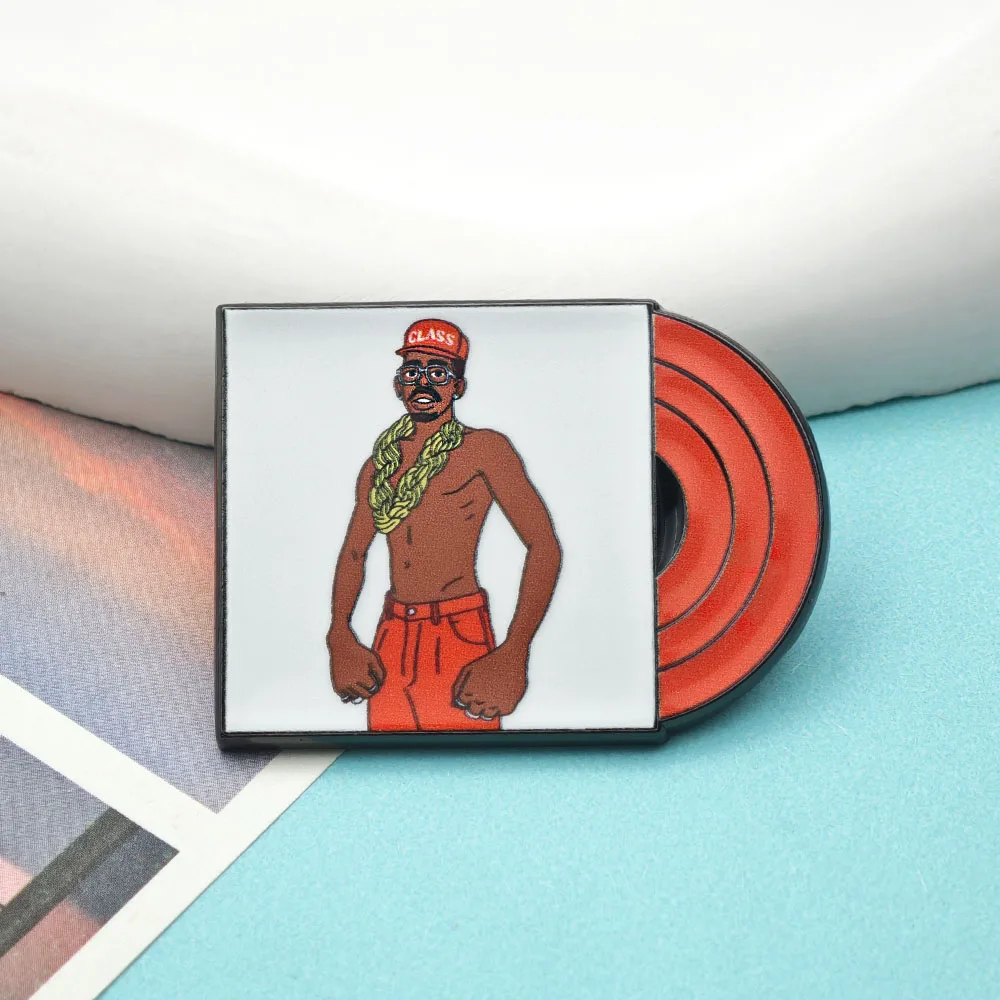 Hip-Hop Glang Cartoon Brosche Goldkette Herren Charakter Reversnadel Rote Vinyl-Schallplatten-Abzeichen Streetwear Rap Fan Schmuck Geschenk – Detail 8