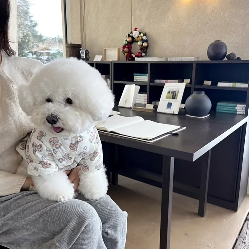 Warm Puppy Coat Winter Thickened Cotton Coat Teddy Vest Down Coat Bichon Frise Animal Printed Cardigan Yorkshire Cute Jackets