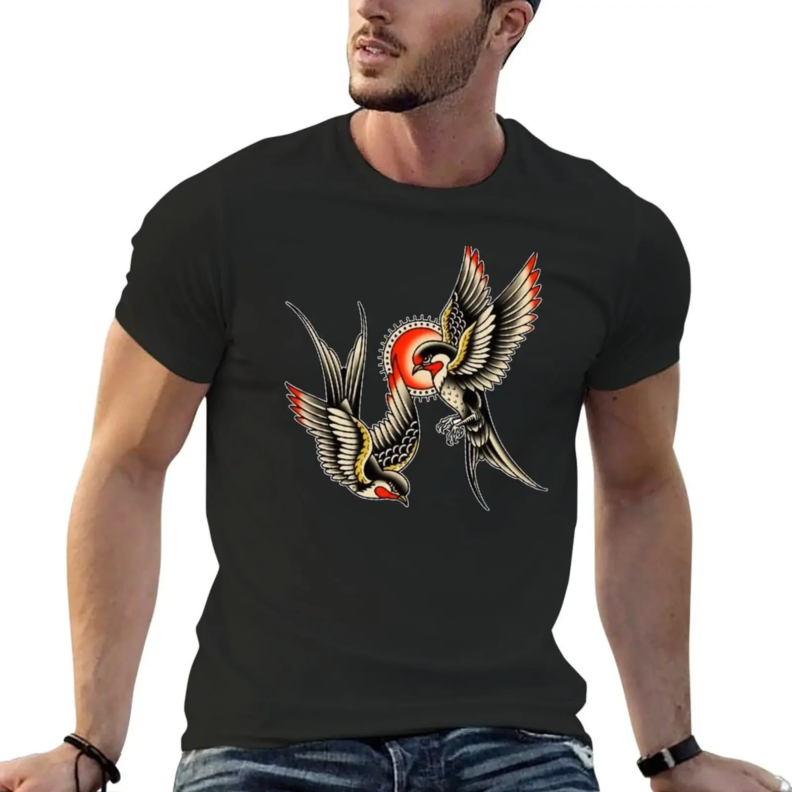 Traditional Swallow Tattoo T-Shirt oversized graphic tee man clothes oversized t shirt oversized t shirts for men