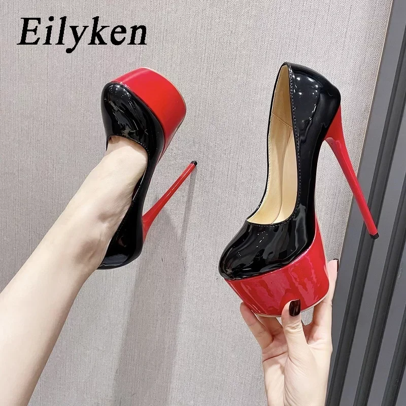 Eilyken Sexy Platform Round Toe Patent Leather Women Pumps Elegant Wedding Party Shoes Fetish Ultra Stiletto High Heels Sandals