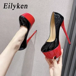 Eilyken Sexy Platform Round Toe Patent Leather Women Pumps Elegant Wedding Party Shoes Fetish Ultra Stiletto High Heels Sandals