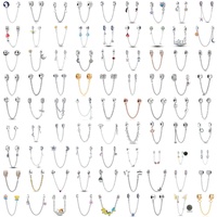 sparkling Safety Chain Charms Fit Original 925 Silver Bead Moon Star Butterfly Heart Safety Chain Pendant for Women Jewelry Gift
