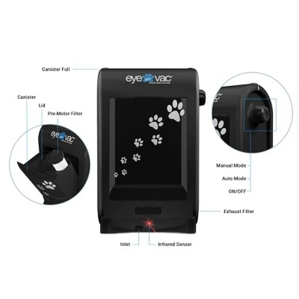 Vasilha sem toque para animais de estimação, elétrica, sem saco, automática, remoção de pelos de animais de estimação, sensor infravermelho, filtragem dupla, fácil depósito