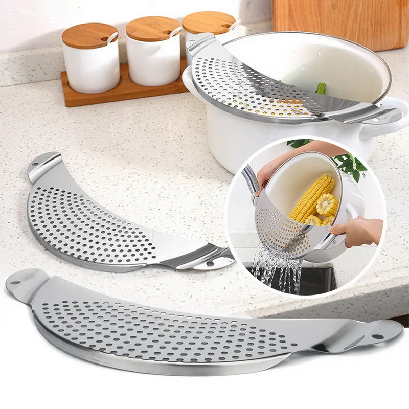 Pan Pot Strainer Stainless Steel Pasta Spaghetti Practical Draining Tool Pot Strainer Pan Drainer for Home Kitchen Easy Draining