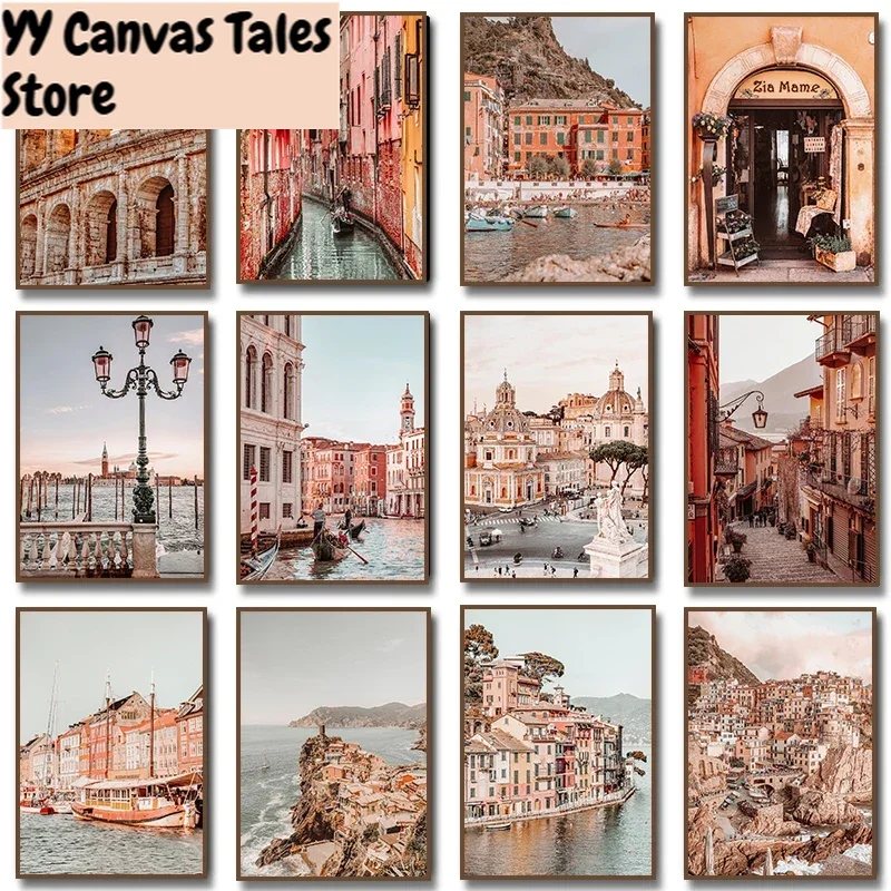 1 Stück rahmenloses Leinwandgemälde, Italien, Cinque Terre, bunte Häuser, Reiseposter, Leinwanddruck, Heimdekoration