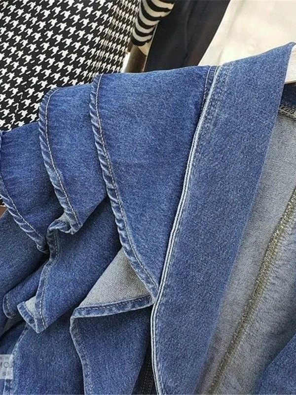

Slim Fit V-Ne Long Sve ort Denim Jaet Women's Trendy Spring Autumn Korean Sle Faion Outerwear Anti-Wrinkle