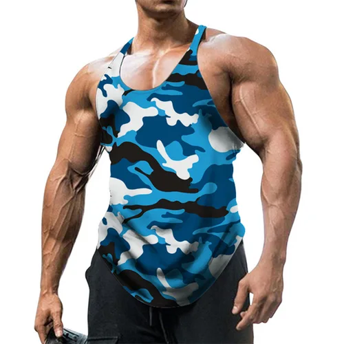 Imagen 2 del producto Chaleco de camuflaje sin mangas con cuello en U para hombre para deportes al aire libre y Fitness Top cómodo transpirable y ajustado