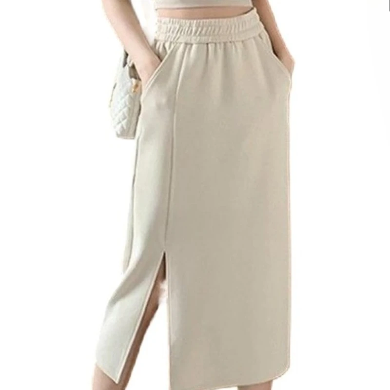 تنورة أنيقة مقسمة لربيع وصيف 2024، تنورة مرنة عالية الخصر طويلة على شكل حرف A للسيدات #5