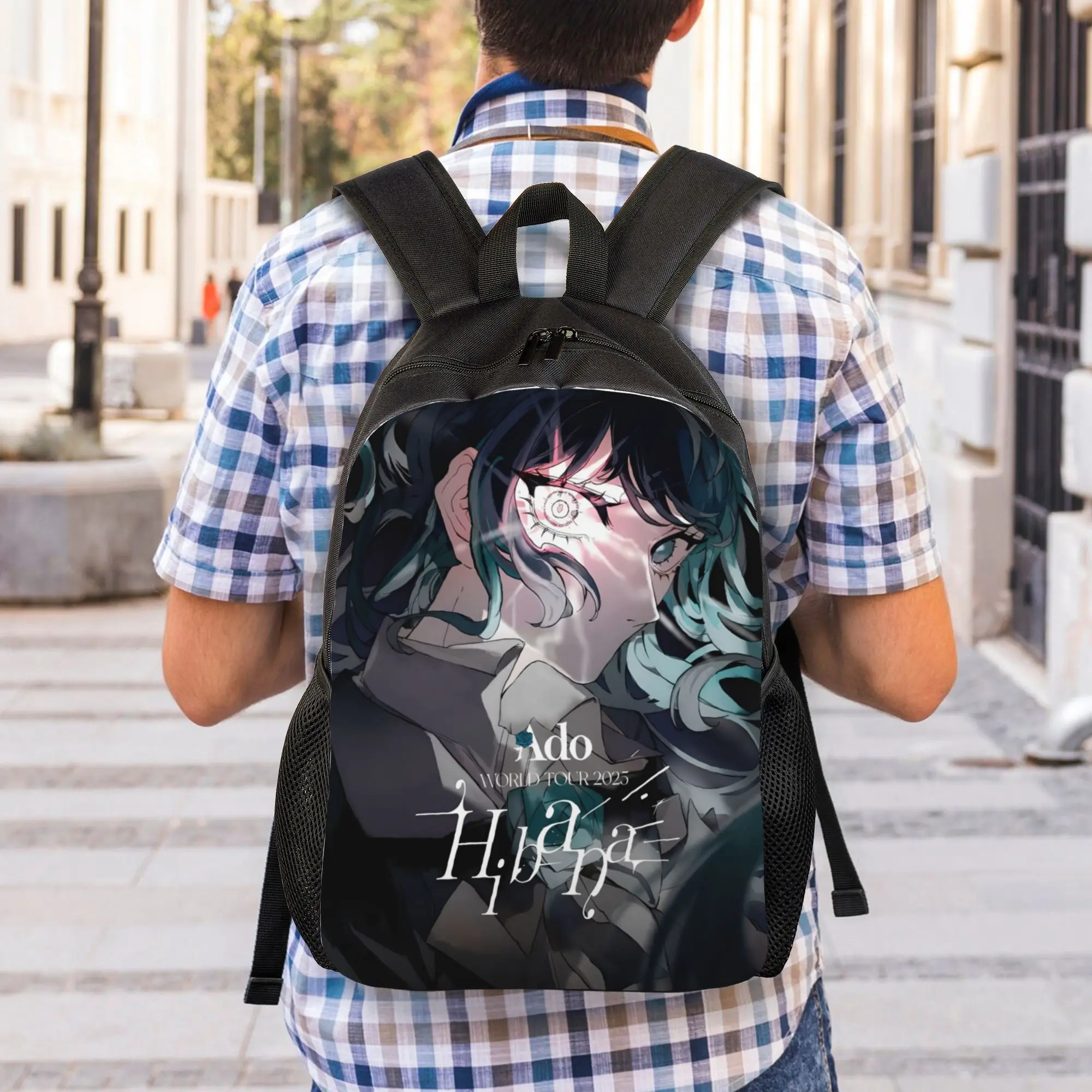 Ado Hibana World Tour Backpack with Pocket Student Hiking Travel Anime Music Daypack for Men Women Laptop Computer Shoulder Bag