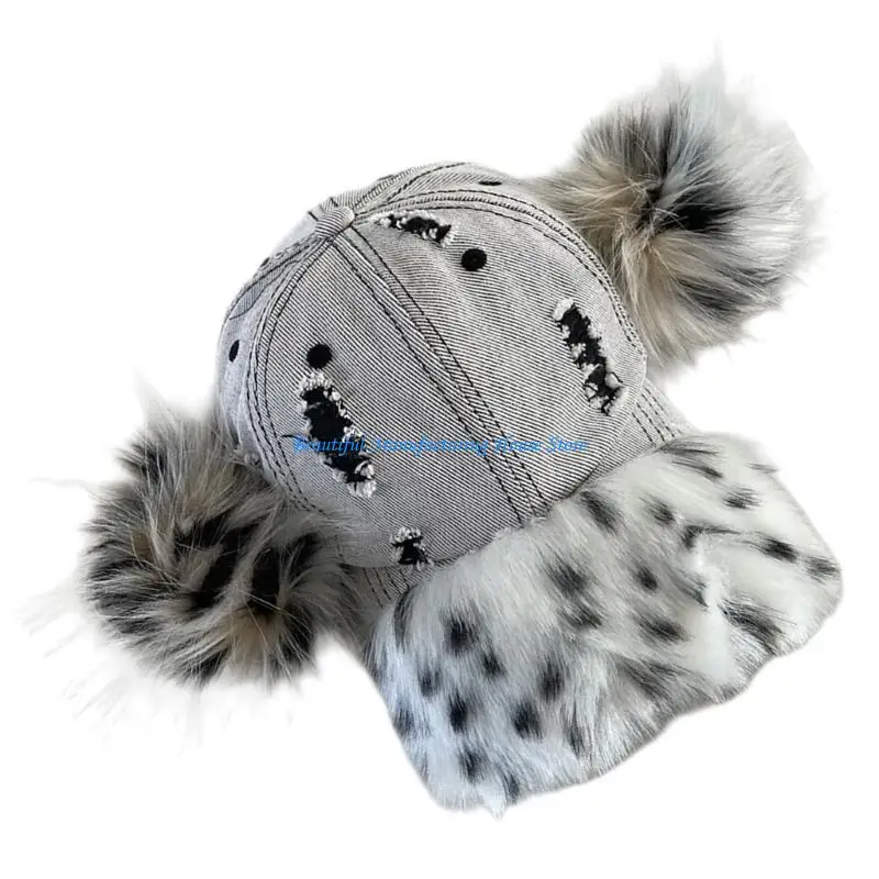 E56A Outdoor Sports Hat Mountain Camping Furry Baseball Hat for Women Adjustable
