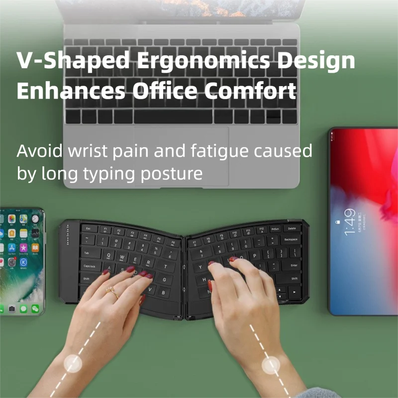 

Эргономичная складная клавиатура, разделенная складная Bluetooth-портативная дорожная клавиатура, 2 складывания, 80 клавиш для iPad, iPhone, планшета, ноутбука