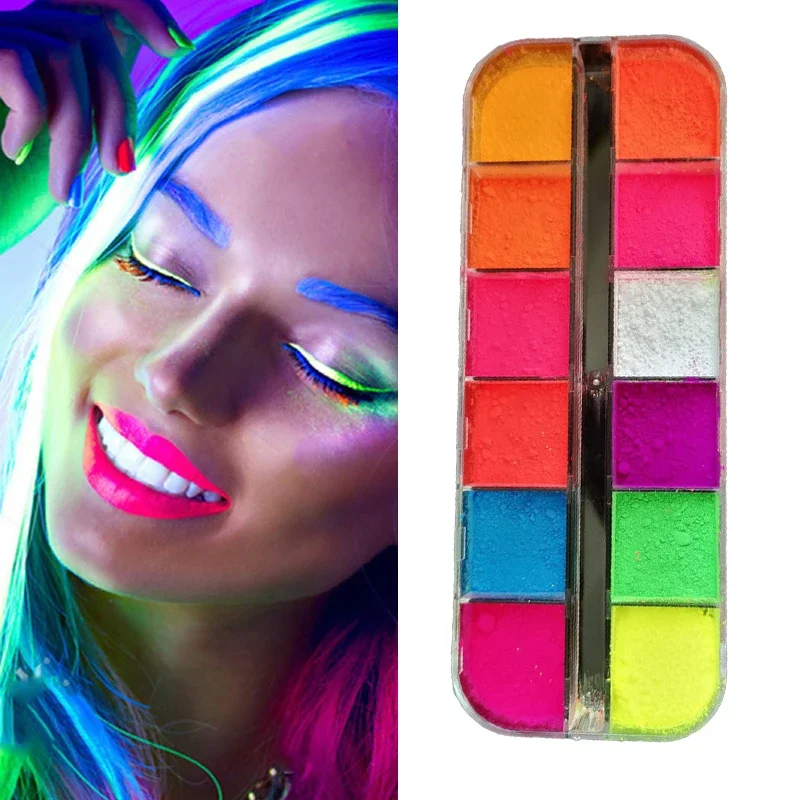 12 Colors/Box Fluorescent Multicolor Matte Eyeshadow Neon Pigment Powder Halloween Party Decoration Eyeshadow Palette Makeup