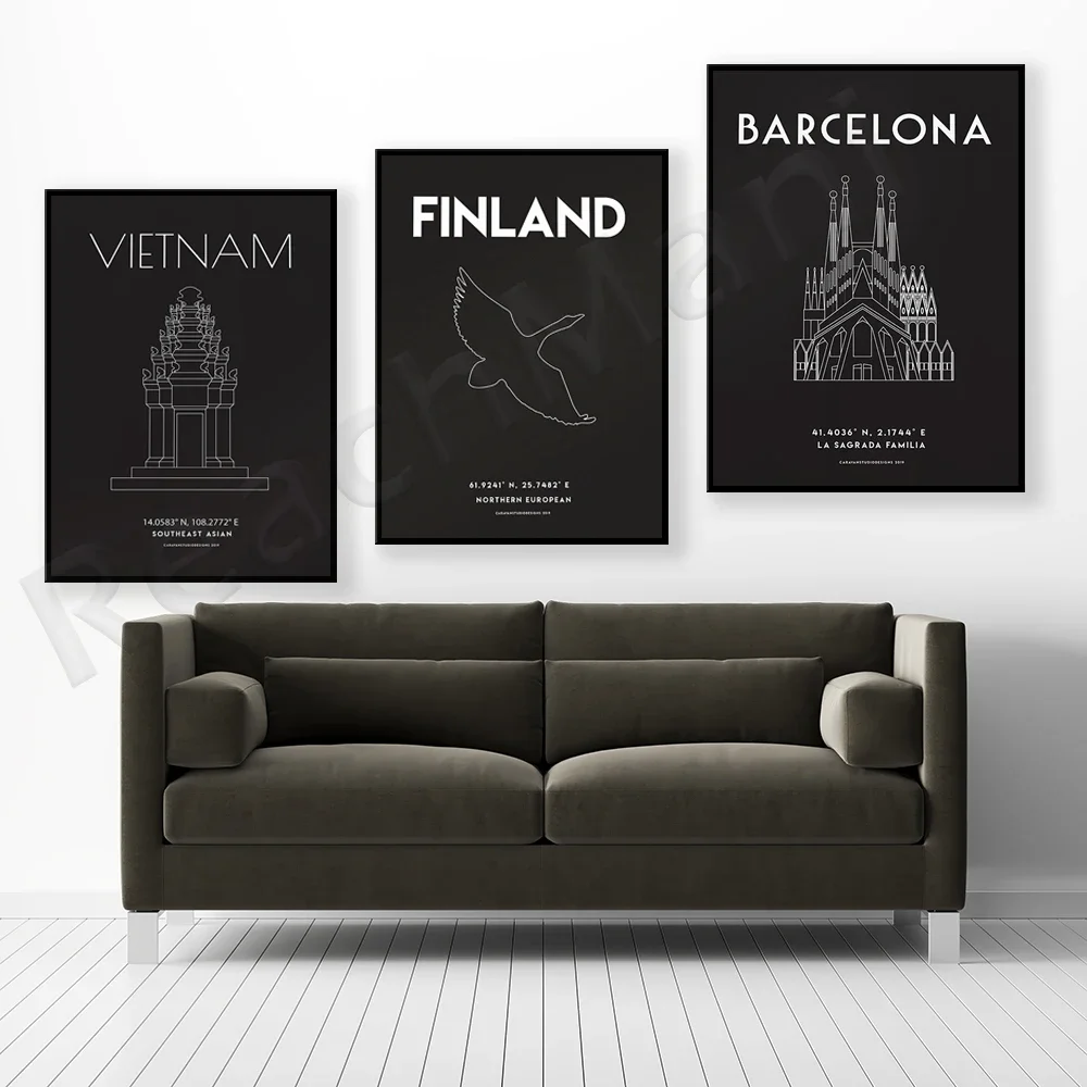 Finland, Sagrada Familia Barcelona, Vietnam travel poster, wall art canvas print gift