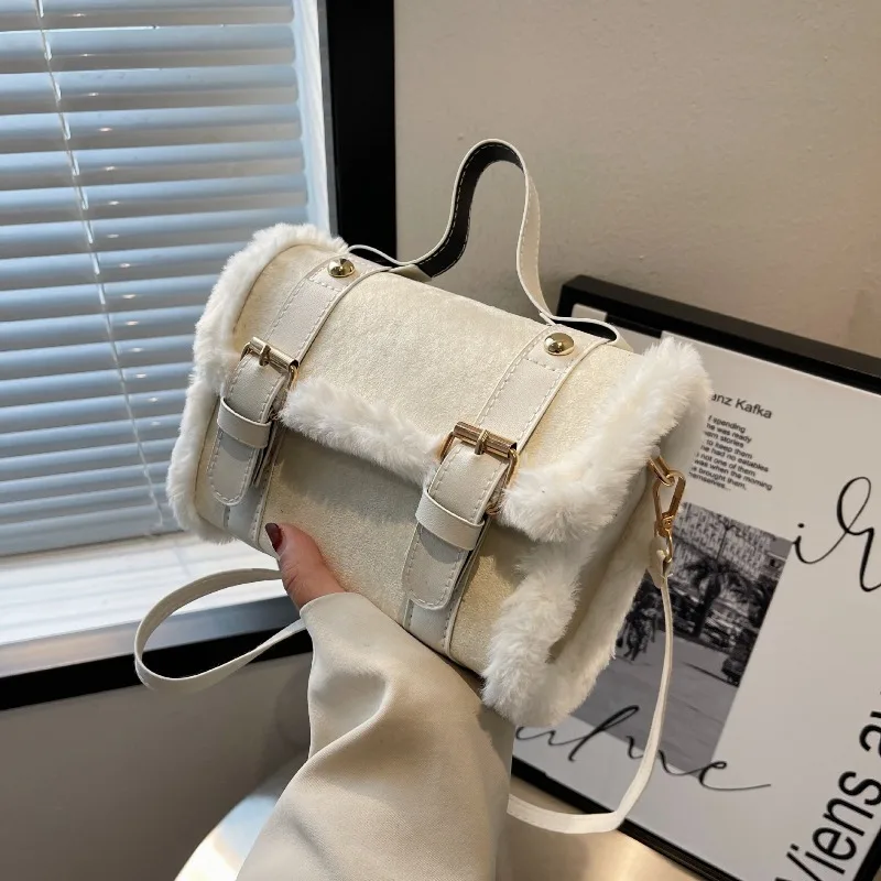 

Плюшевые женские сумки, осень-зима 2021, новая модная сумка через плечо в корейском стиле с диагональю, универсальная сумка