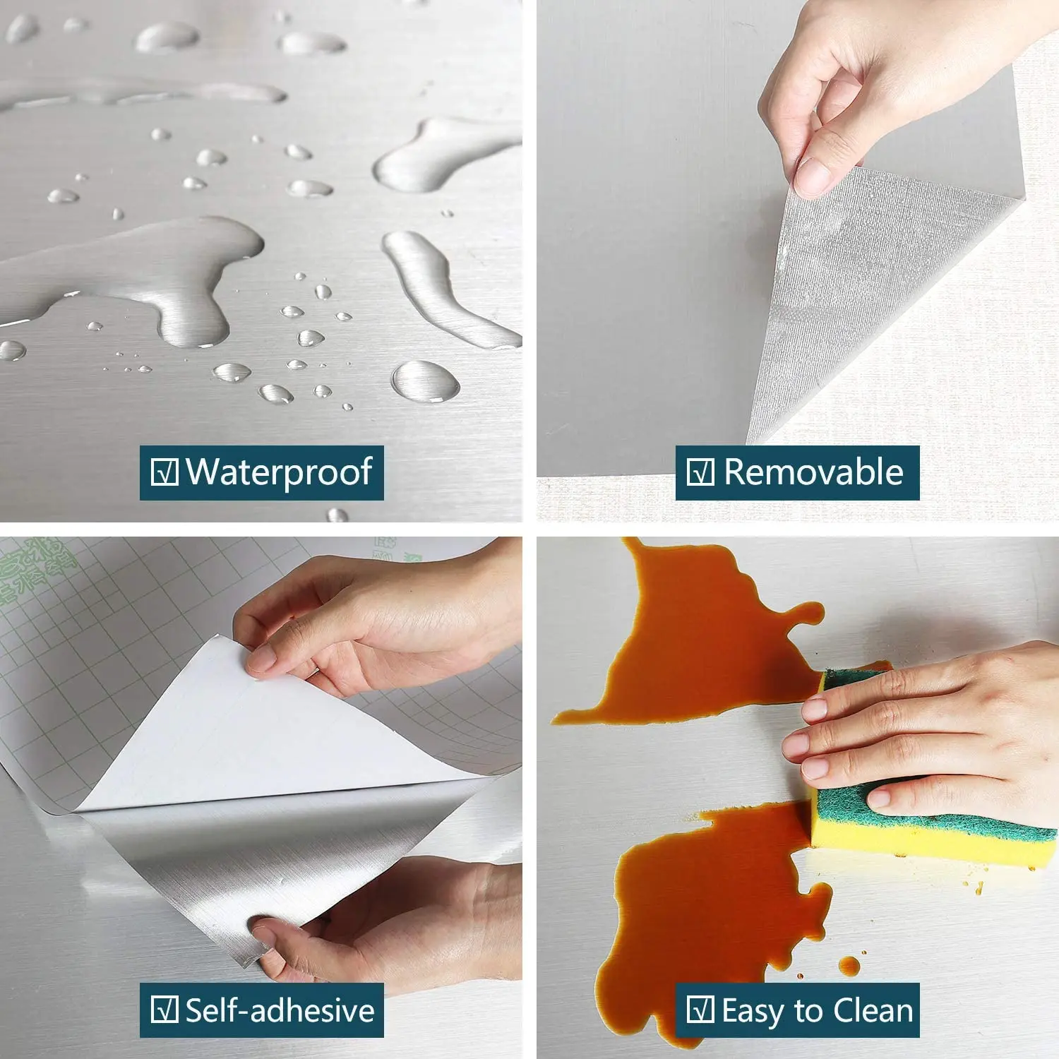 Self-adhesive Wallpaper Silver Stainles Kitchen Storage Cabinet Home Supplies Vinyl Furniture Fridge Waterproof Contact Paper