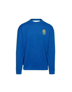 2026 New Family Set Crew Neck Pullover Sweatshirt, Solid Blue Golden Badge Print Long Sleeve For Family Matching Daily Outfit