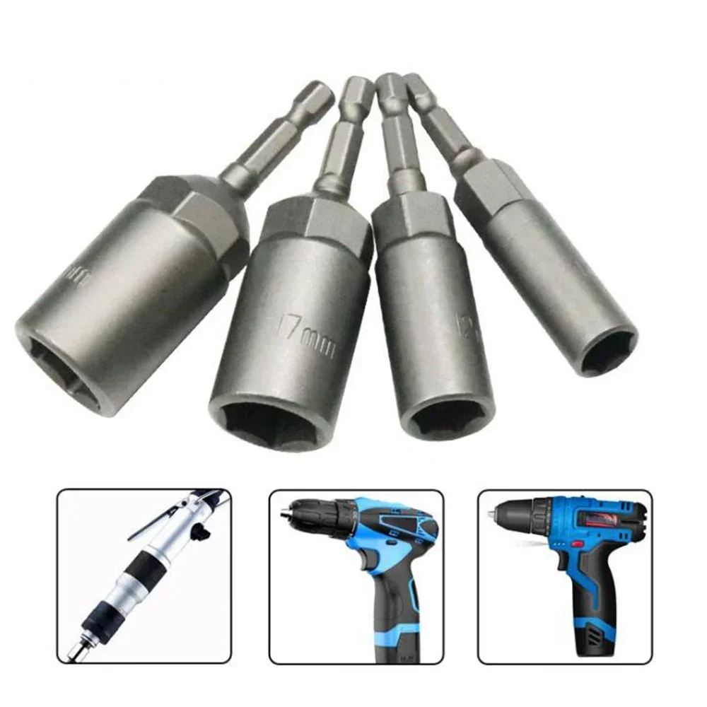 5.5-19mm Impact Socket Adapter Nut Driver Drill Bit Set for Power Tools Deepen Power 6.35Mm Hex Shank Quick Adapter 80mm Length