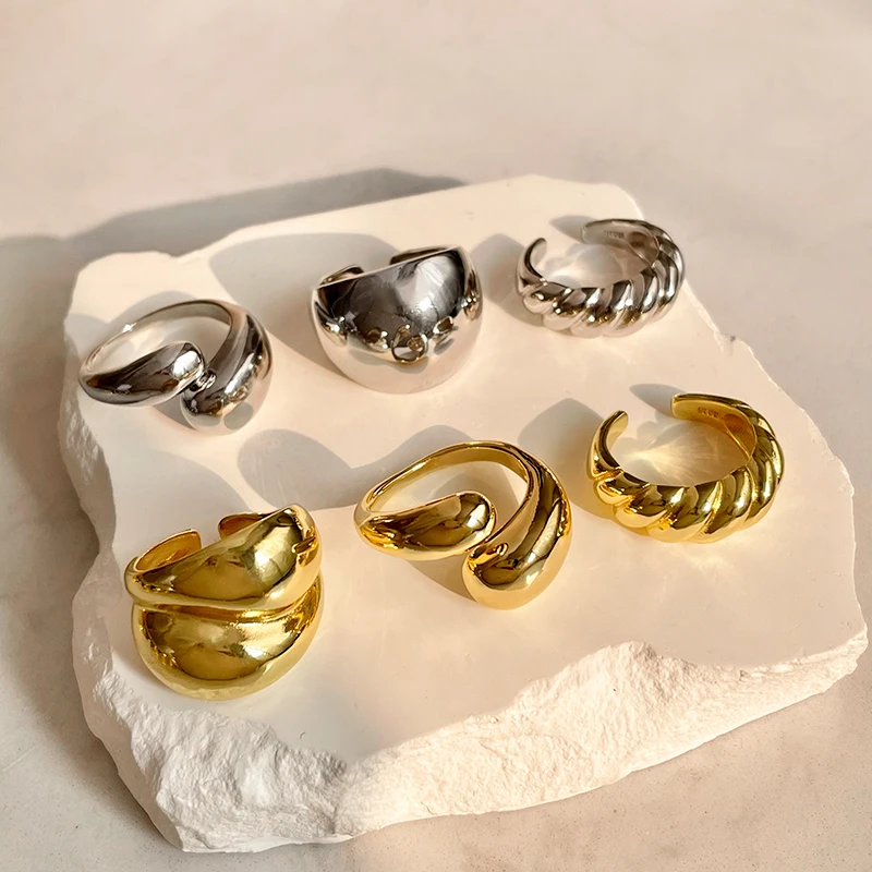 Modern Jewelry Gold Color Silver Plated Metal Minimalist Glossy Wide Open Rings For Women Men Finger Fashion Accessories