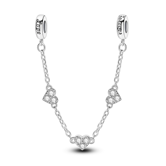 Heart Safety Chain Charms - 925 Sterling Silver Love Beads For Bracelets & Necklaces - View #10