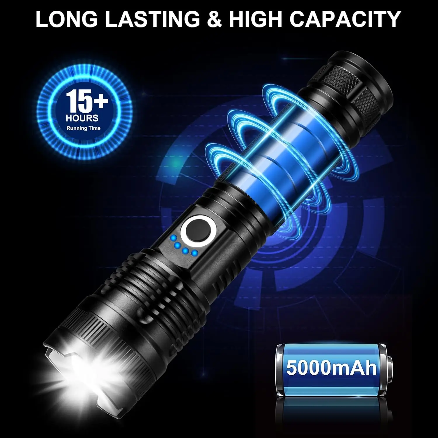 3 Pack Super Bright LED Flashlights, 990000LM Rechargeable with 5 Modes, USB-C Fast Charging & Waterproof for Outdoor Camping