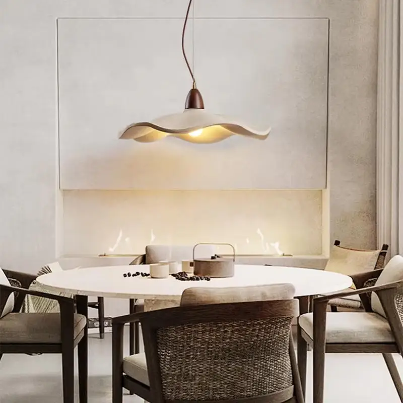 Wabi sabi White cement pendant lamp small Japanese Lotus Leaf Lamp for Homestay Restaurant Art dining room  Bedroom Beside lamp