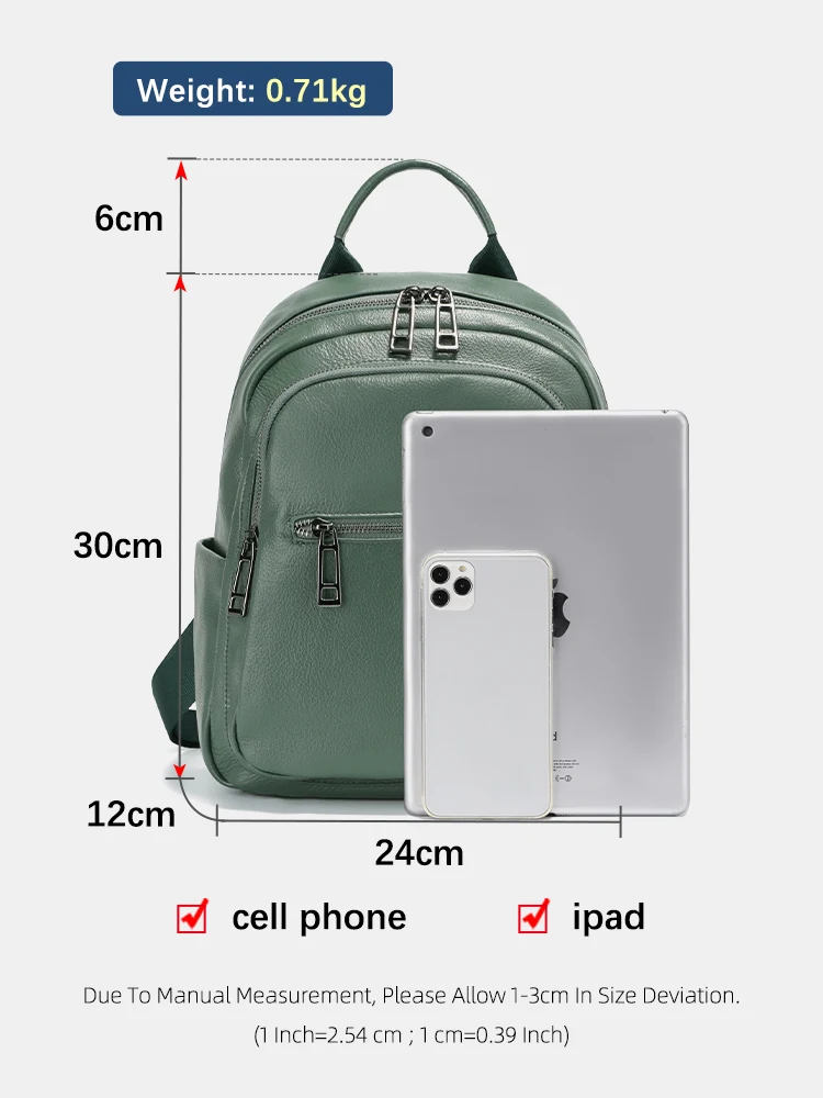 Mochila Zency de cuero genuino verde oscuro para mujer, mochila de viaje de gran capacidad, mochila para mujer, mochila escolar 2025