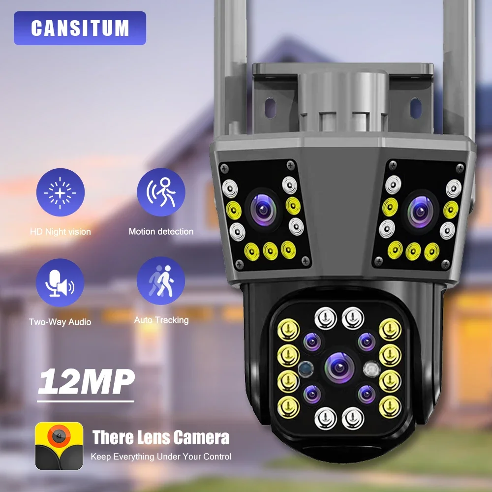 cansitum cctv camera com motion tracking lens sistema de seguranca impermeavel screen 6k 12mp wifi ip exterior ptz 01