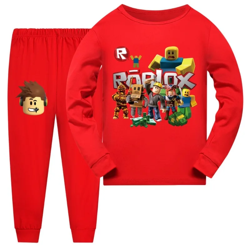 Novo estilo de jogo roblox criativo dos desenhos animados conjunto pijama fino manga longa crianças roupas criança pijamas primavera presente 2 pçs/set