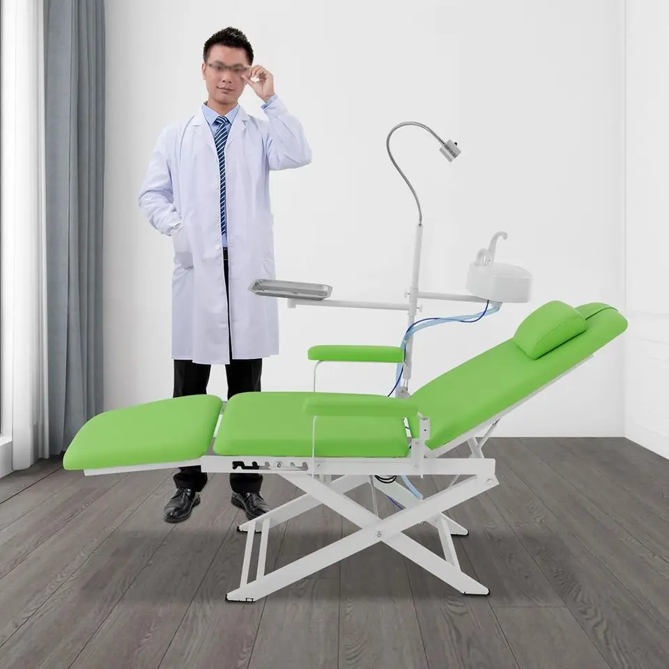Green Portable Dental Reclining Chair with LED Lamp