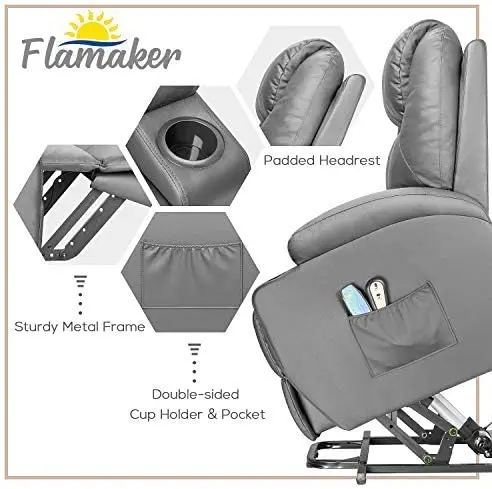 Power Lift Recliner Chair PU Leather for Elderly with Massage and Heating Ergonomic Lounge Chair Classic Single Sofa wi