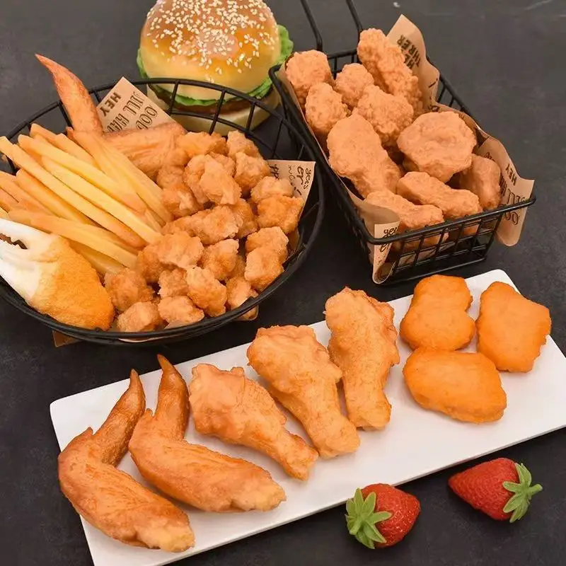 Artificial Chicken Popcorn Model Simulation French Fries for Burger Shop Western Food Window Display Props Fake Food Kids Toys