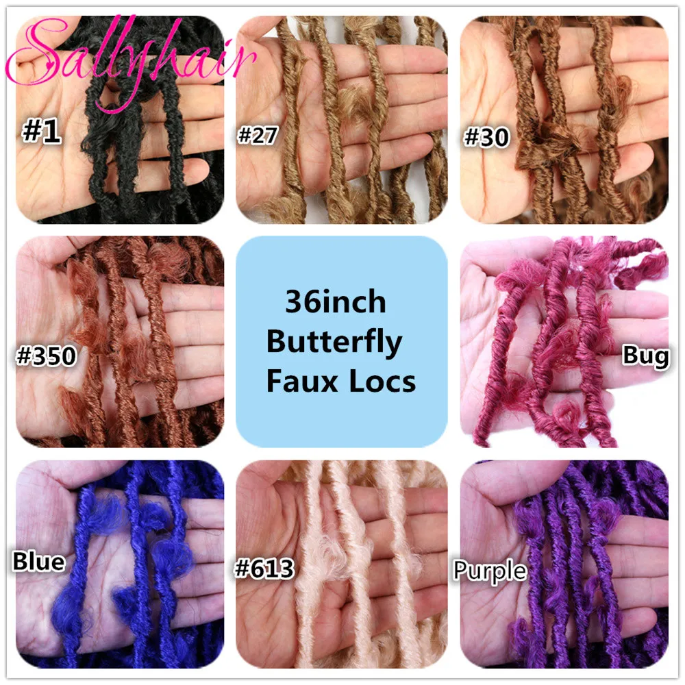 Sallyhair 36inch Butterfly Faux Locs Synthetic Crochet Braids Hair Extensions Locks 12 Strands Long Dreadlocks Braiding Hair