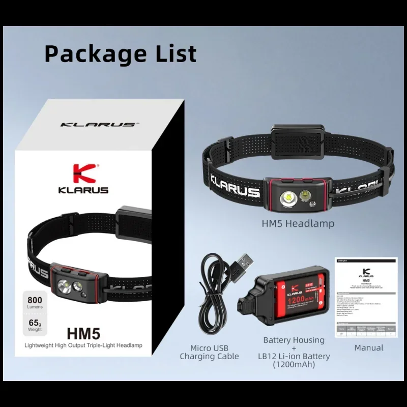 Klarus HM5 800Lumens Lightweight High Output Triple-Light Headlamp