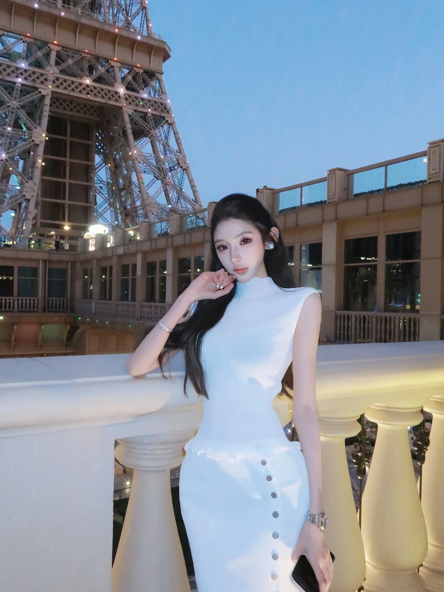 

F PROJECT k Vienna No Sve Bal Knitted Top High Waist Split Skirt Women's Faion Spring Set High Waist