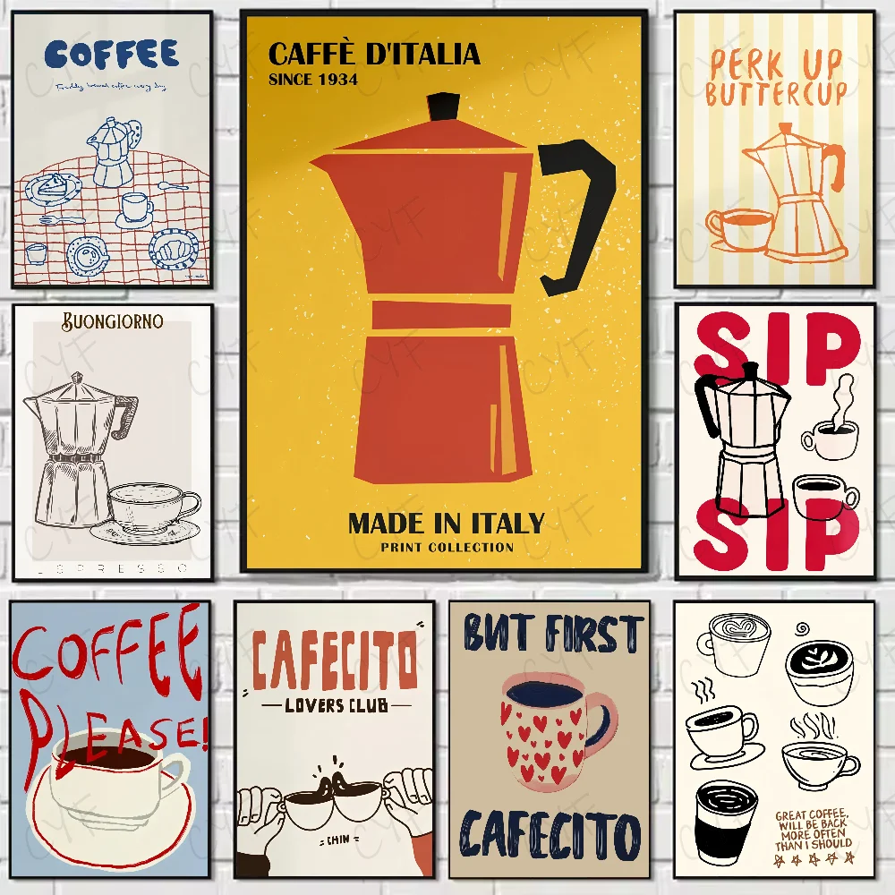 

Modern Trendy Retro Pasta Coffee Wine Poster Living Bed Room Bar Hallway Sticky Wall Art Printing Waterproof Aesthetic Decor