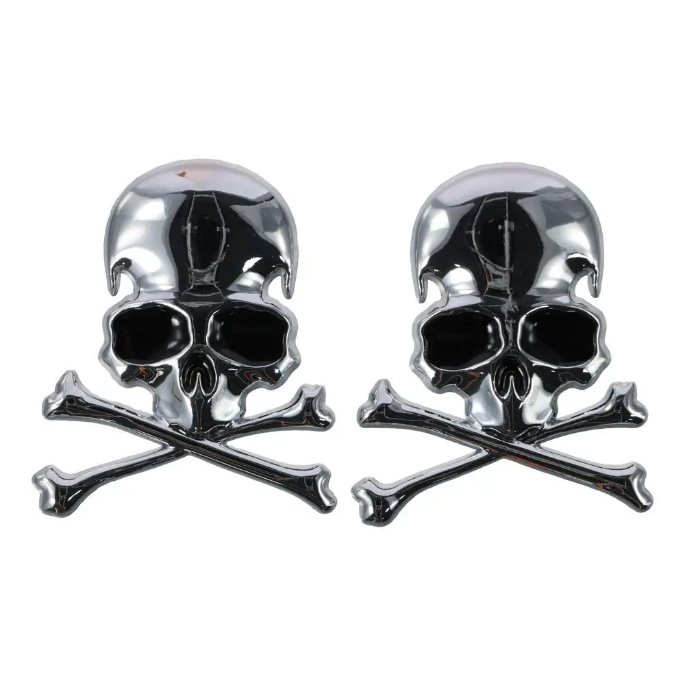 2pcs Skull Crossbone Emblem Stickers Silver Skull Skeleton Car Emblem Badge 2.9x2.4inch 3D Logo Metal Badge Sticker