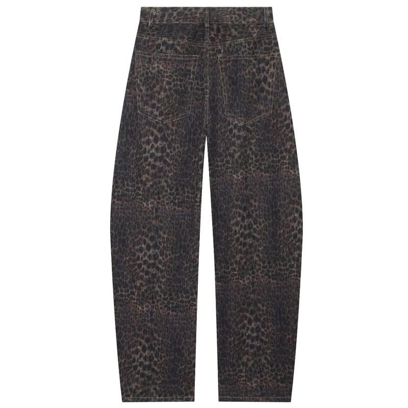 HXAO Baggy-Hose mit Tiermuster, Damenjeans, Herbst 2026, Vintage, hohe Taille, lockere, weite Beine, Denim-Fasshose, Streetwear-Hose – Detail 5