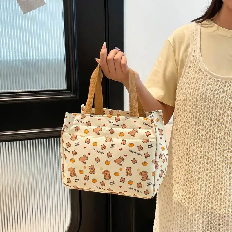 

Симпатичная многоразовая большая сумка для хранения большой емкости с принтом капибары, сумка для офисного работника, обеда, бенто