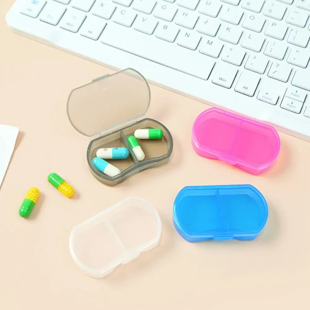 Easy to Carry Dust-proof 2-gird Pill Box With Lid Sealed Mini Medicine Box Snap-on design Safety Pill Packing Box Storage Box